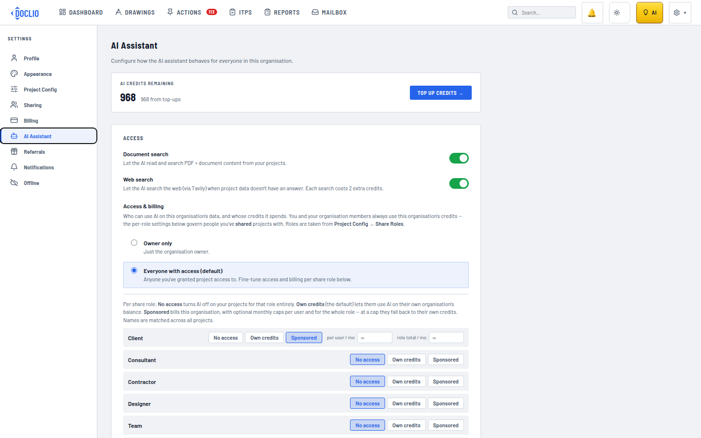 AI Assistant credits